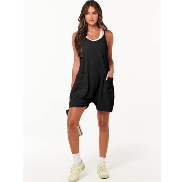 Rompers Casual Loose Sleeveless Overalls Spaghetti Strap Jumpsuit Black - Picture 3 of 6